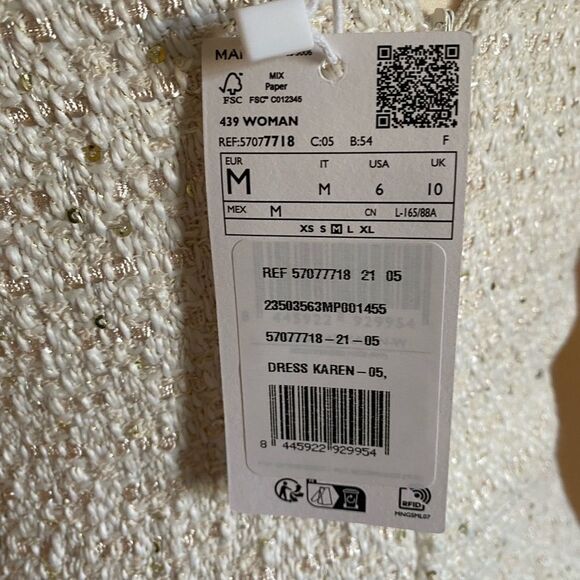 Mango Ivory Tweed Mini Dress Subtle Sequin Strappy Chic M - Picture 9 of 14